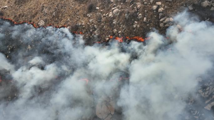 明火山火救援无人机勘察山火野外火警出勤