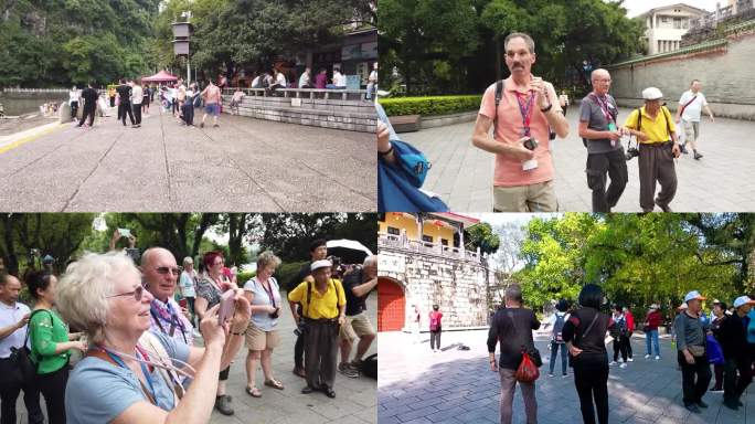 桂林景区游客 外国游客 汉服出游