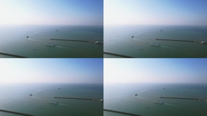 海南海口海上轮渡轮船行驶航行航拍