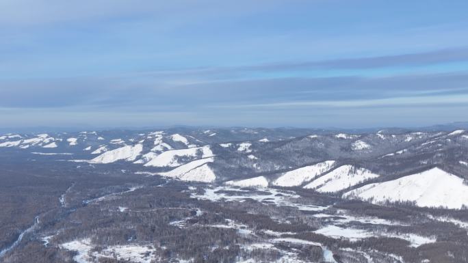 航拍大兴安岭冰雪山峦山林