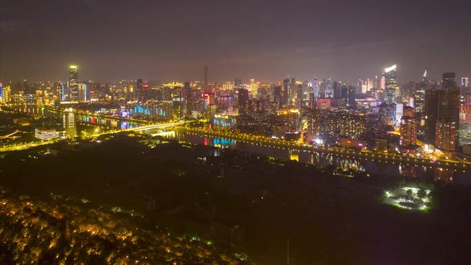 4K延时航拍武汉城市天际线夜景风光