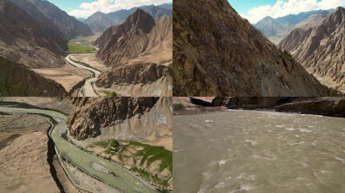 2.7K航拍新疆喀喇昆仑山下喀拉喀什河4