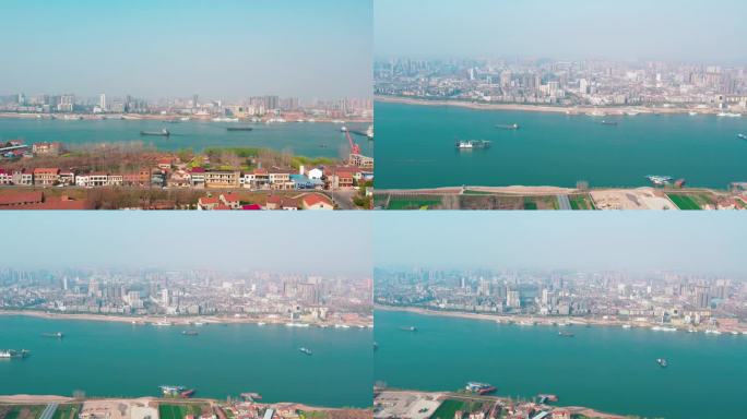 航拍荆州长江，荆州长江风情带4K素材