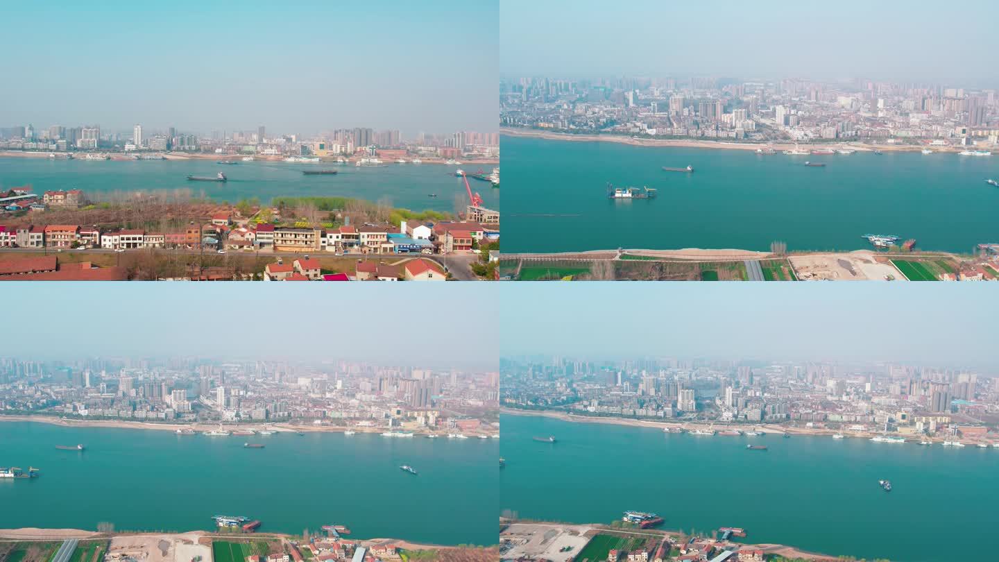 航拍荆州长江，荆州长江风情带4K素材