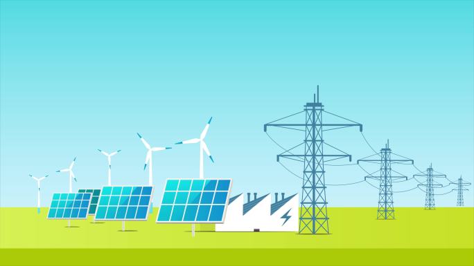 新能源绿色能源卡通太阳能发电