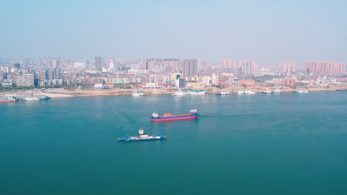 航拍荆州，荆江两岸，荆州长江风景4k素材