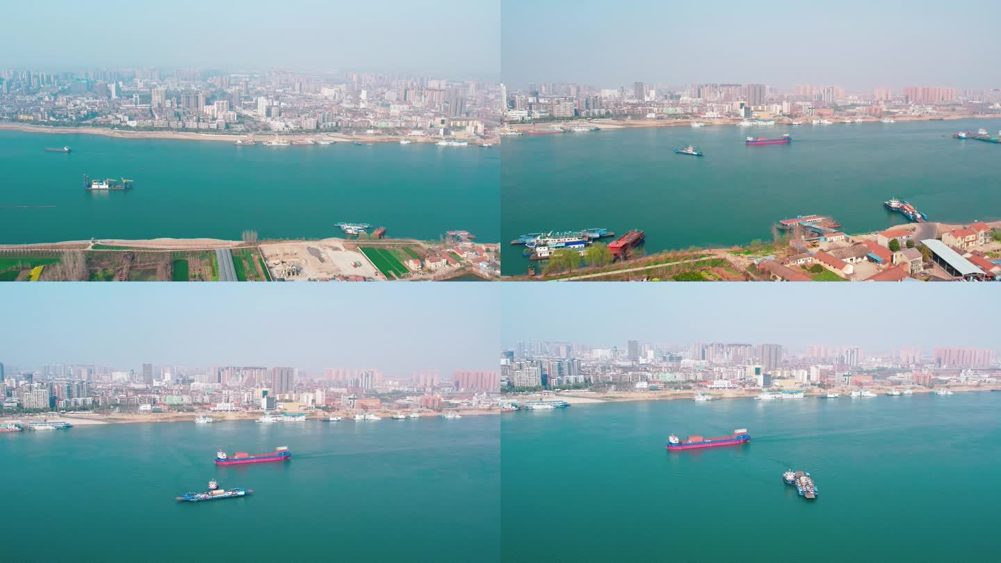 航拍荆州，荆江两岸，荆州长江风景4k素材