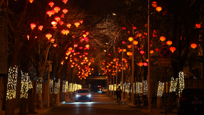 新年城市街道年味红灯笼城市年味