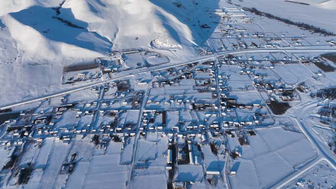 航拍内蒙古边塞雪村