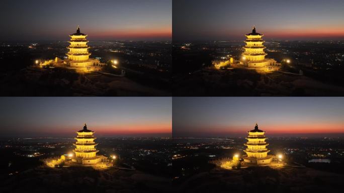 福建泉州市石狮市宝盖山姑嫂塔夜景风光航拍