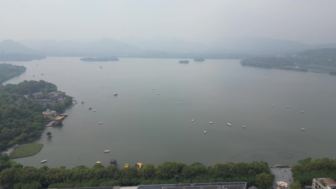 浙江杭州西湖清晨风光航拍 (2)
