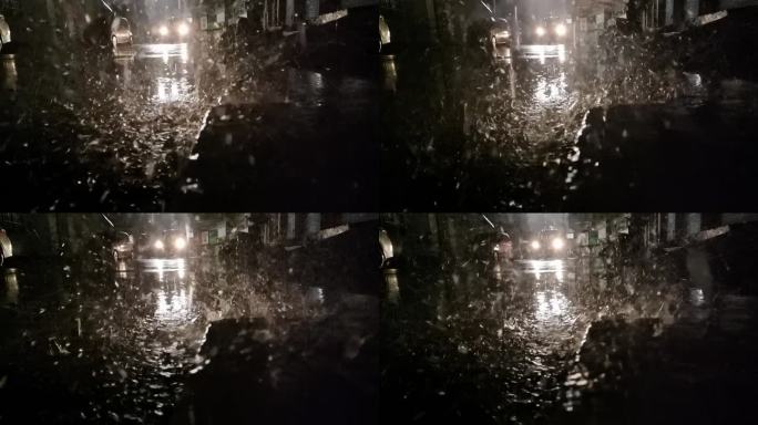 黑色背景逆光水花雨滴飞溅逆光雨水屋檐滴水