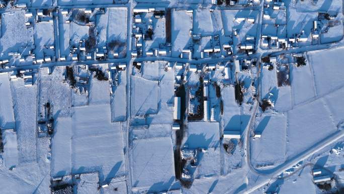 航拍内蒙古边塞雪村