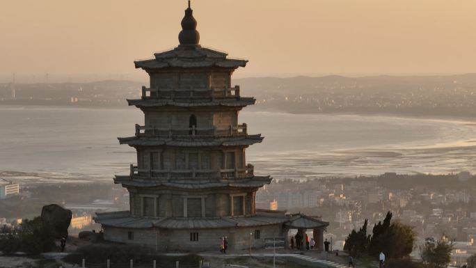 福建泉州市石狮市宝盖山姑嫂塔风光航拍