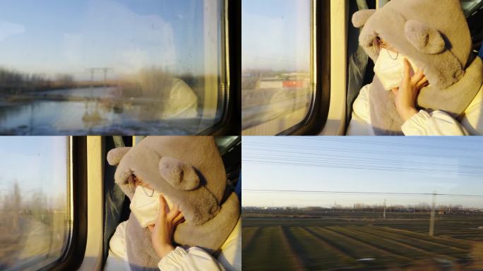 火车上女孩看窗外