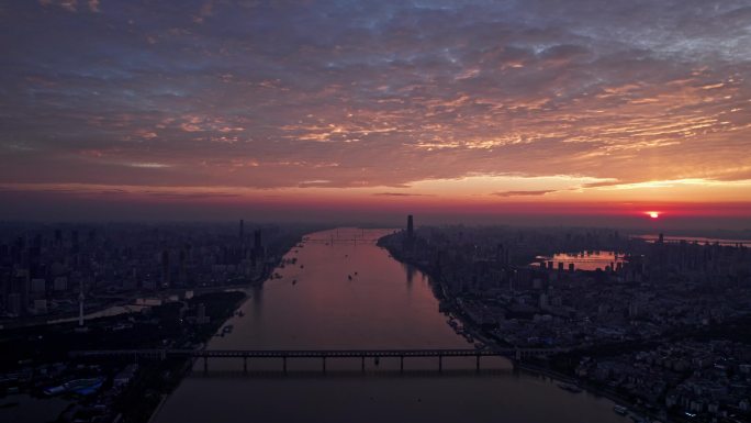 长江中轴线 漫天红霞  日出 发展 希望