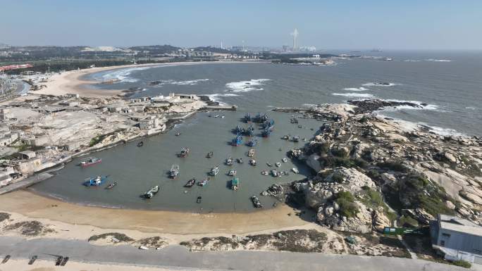 福建泉州石狮观音山海湾自然风光航拍