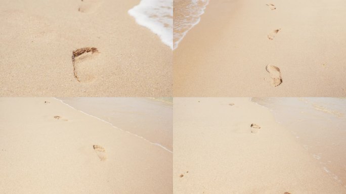 海水冲刷沙滩上的脚印