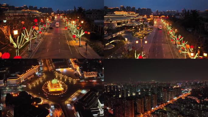 西安市古城钟楼城墙曲江城市夜景航拍4K
