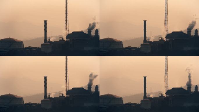 空气污染工业化工厂浓烟滚滚剪影