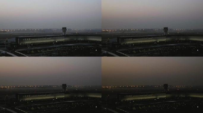 上海虹桥国际机场夜景航拍延迟