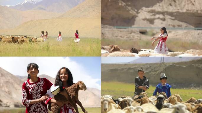 新疆牧民孩子草场牧羊玩耍合集2
