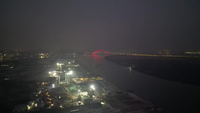南沙明珠湾大桥夜景航拍