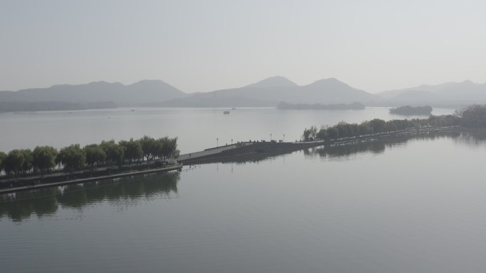 杭州西湖苏堤断桥4k航拍