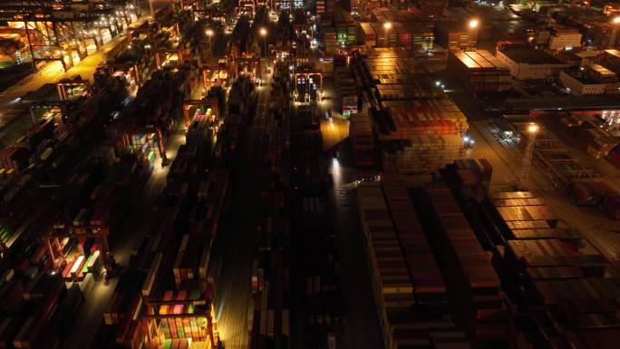 深圳盐田港港口夜景航拍延时