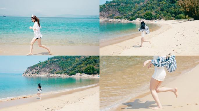 快乐奔跑在沙滩上的女子