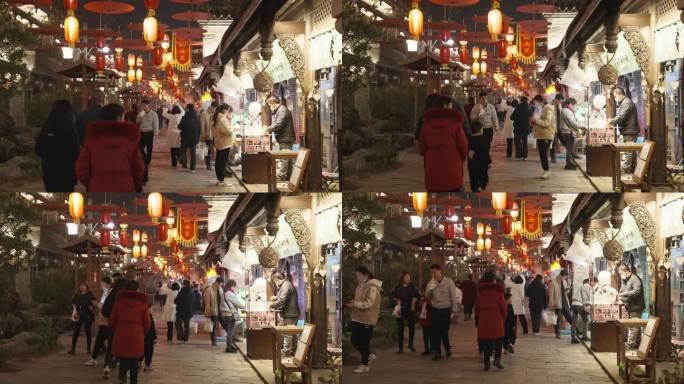 元宵节黄龙溪古镇夜晚街景