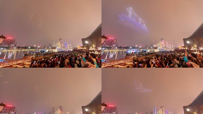 宁波元宵节老外滩无人机表演延时摄影