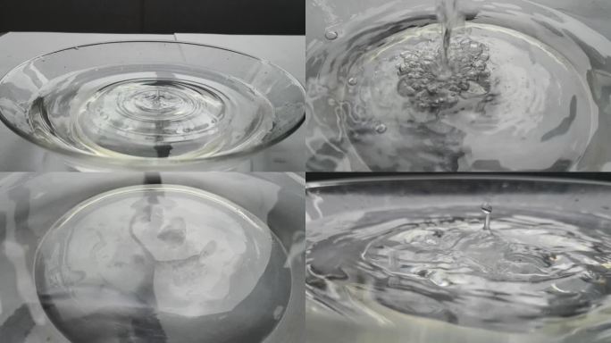 倒水 液体 水花水珠水泡玻璃器皿玻璃盘子