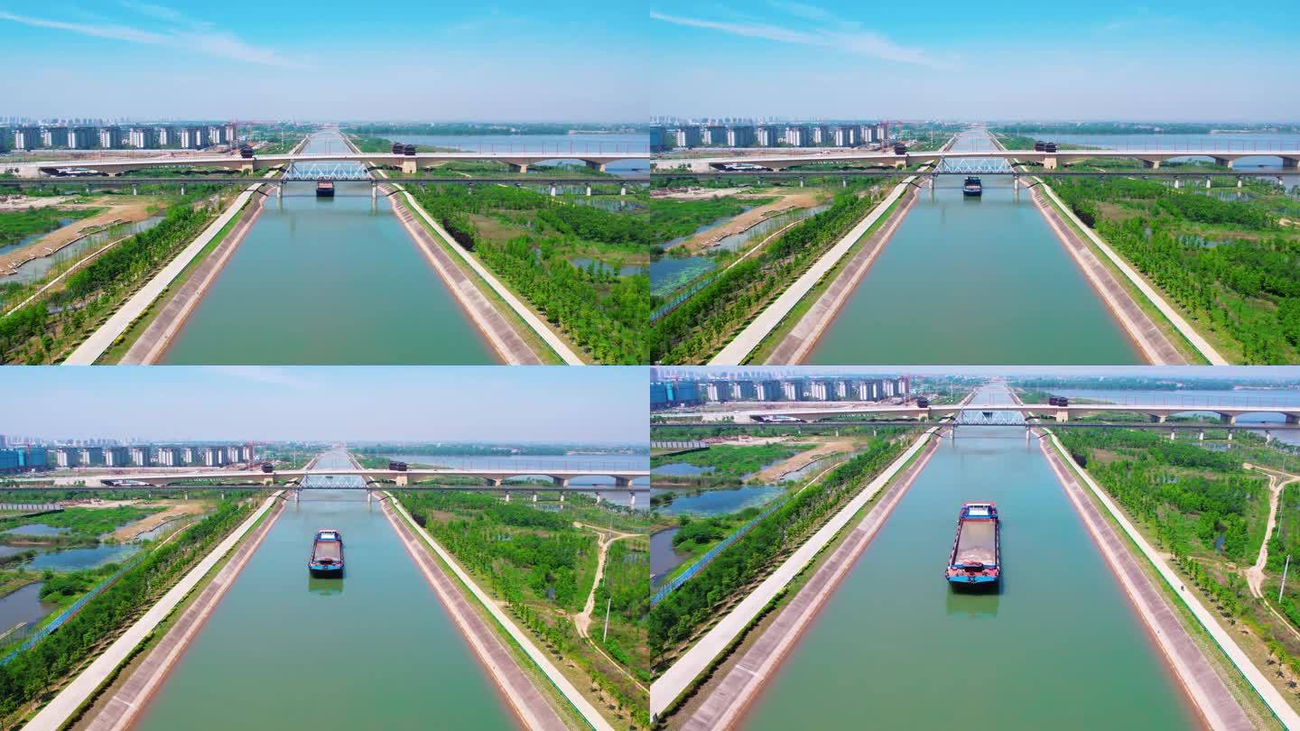 江汉运河轮船，运河航拍，货轮特写素材