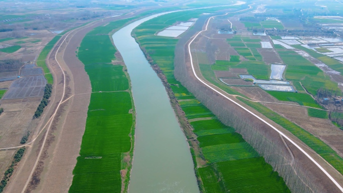 航拍美丽乡村，江汉平原农田风光小麦地农村