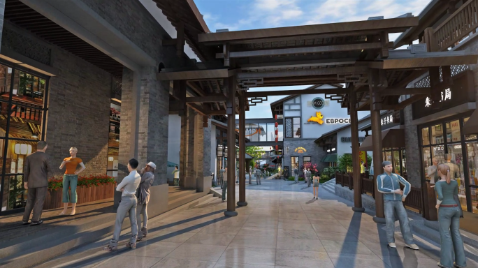 旅游古城街区场景三维动画