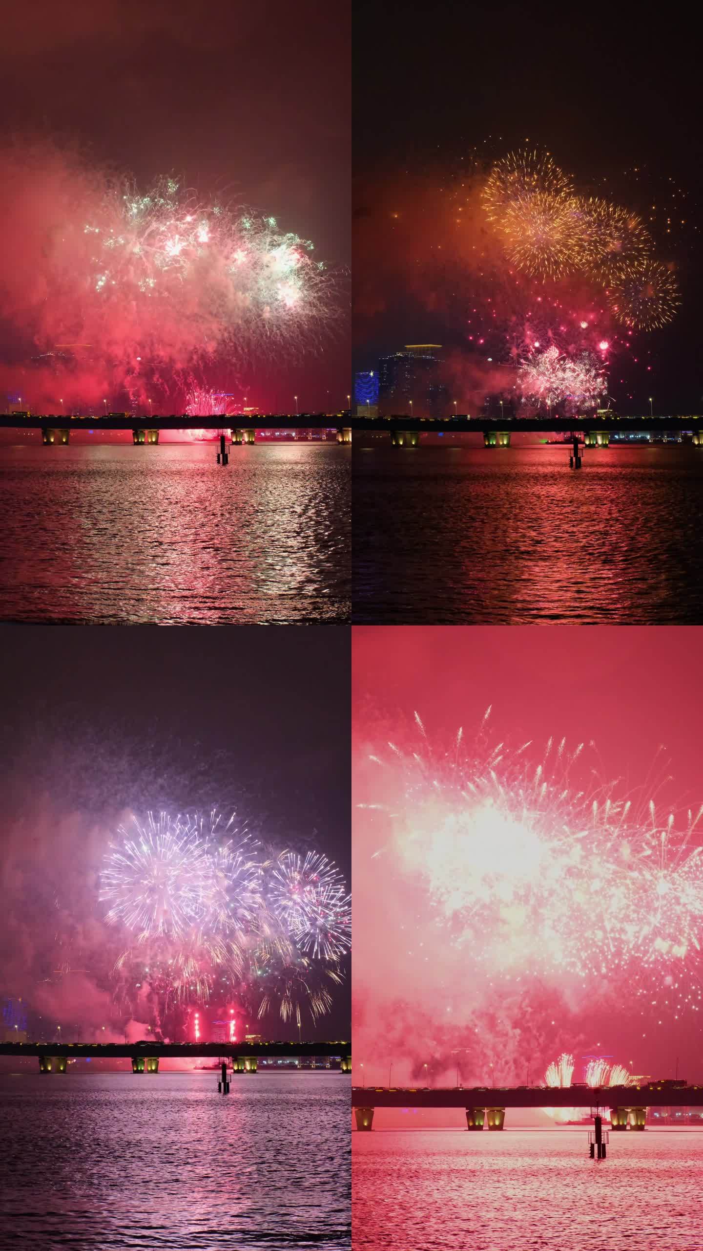 4K60P 新年澳门烟花汇演海边夜景竖屏