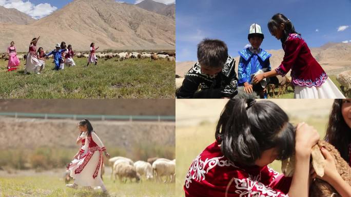 新疆牧民孩子草场牧羊玩耍合集3