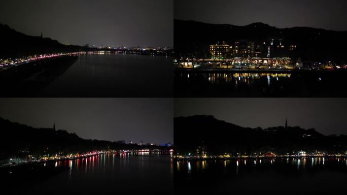 杭州西湖夜景，岸边万家灯火通明
