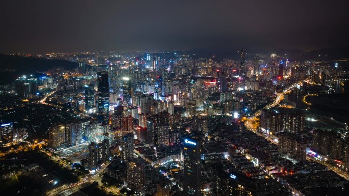 深圳市中心夜景航拍延时日转夜合集