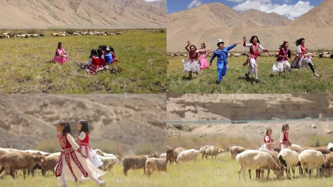 新疆牧民孩子草地奔跑草场牧羊玩耍7