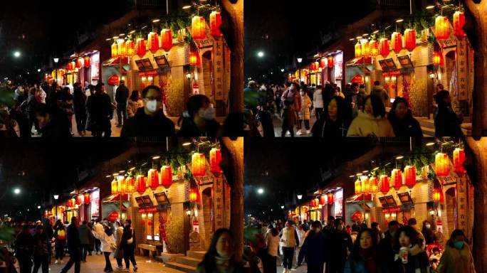 北京春节 南锣鼓巷夜景 延时人群