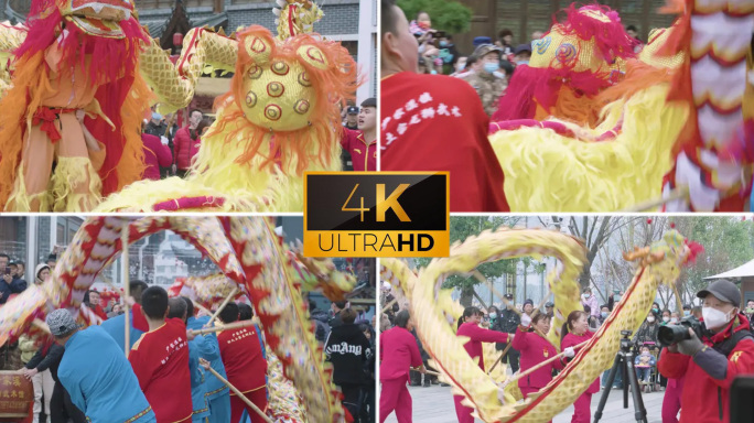 舞狮子舞龙灯过节日热闹素材