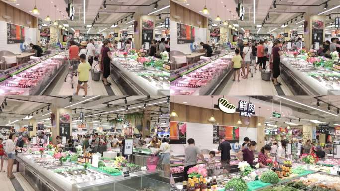 生鲜 生鲜超市 超市人们买东西 买菜买肉