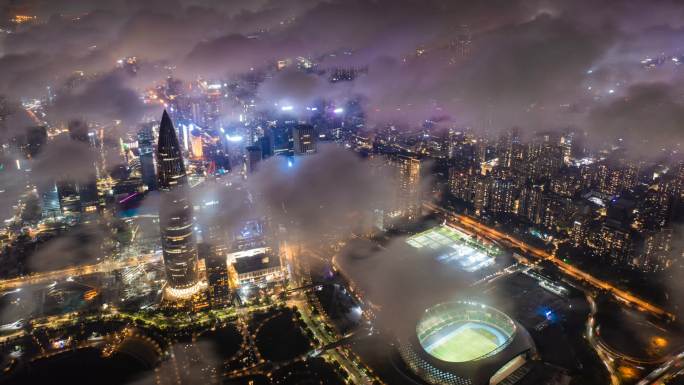 深圳人才公园华润春笋大厦夜景航拍延时