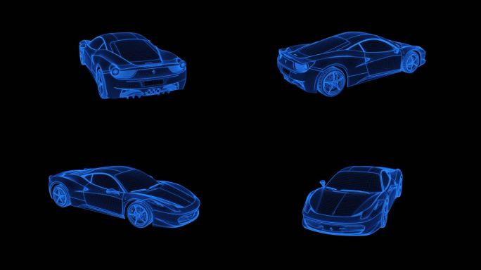 蓝色全息科技线框法拉利超跑素材带通道