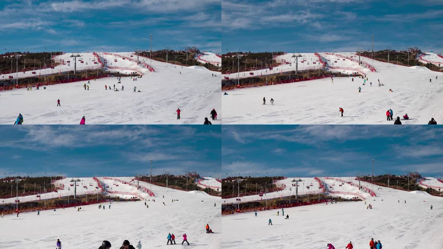 冬季滑雪场滑雪运动延时视频