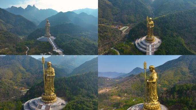 九华山地藏王菩萨雕像 4K御3航拍高质量