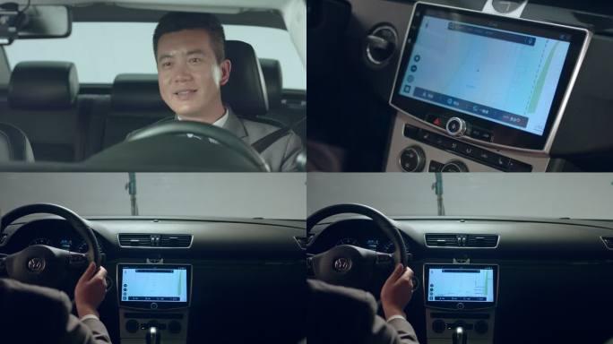 4K商务人士开车使用智能车机导航