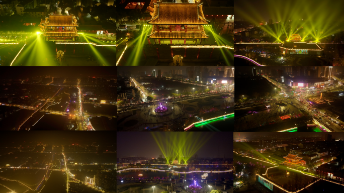 荆州古城夜景 荆州夜景航拍 荆州夜景素材
